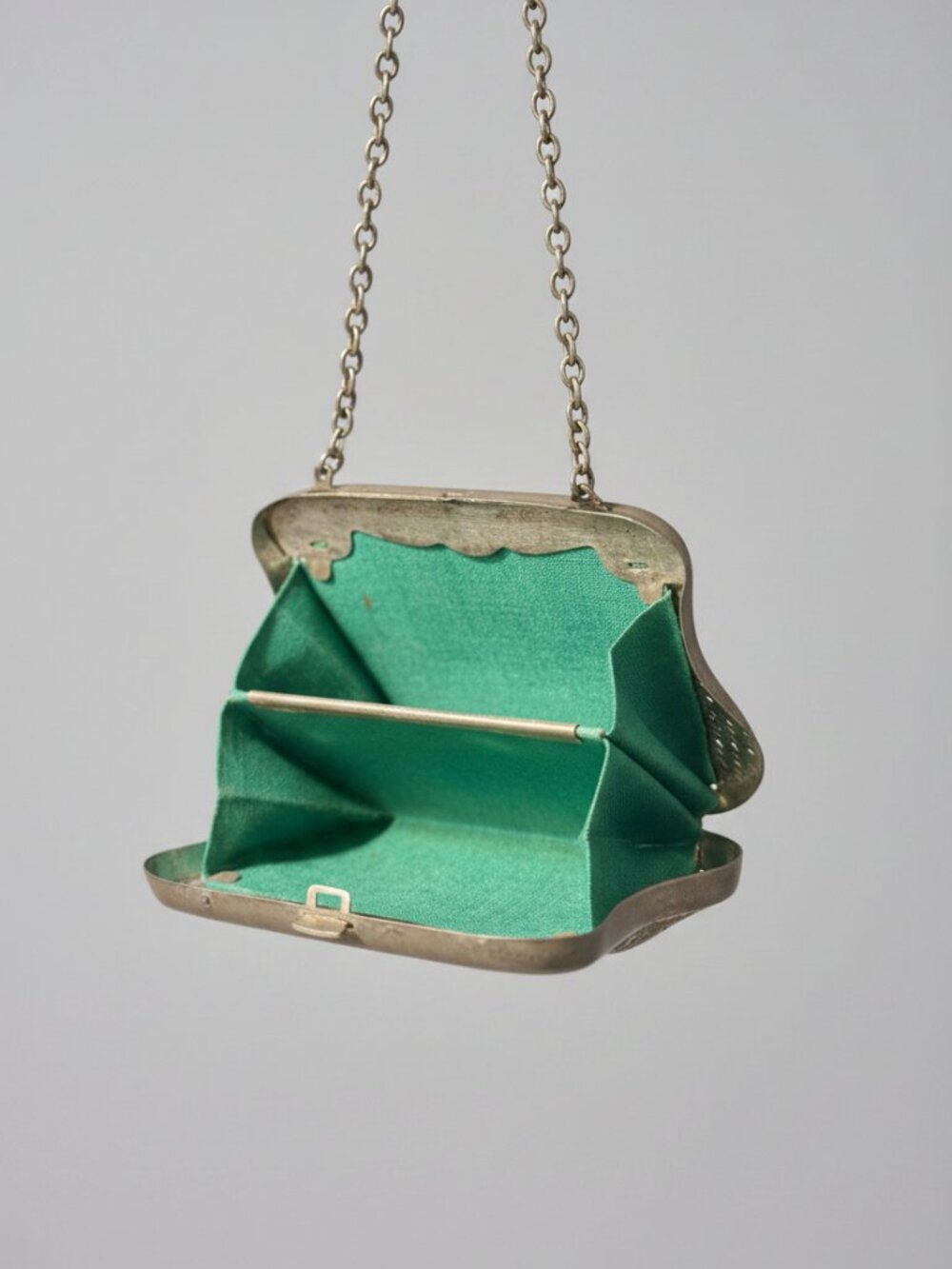 Vintage Edwardian Faux Mesh Coin Purse Silver Metal Art Nouveau 1910s Vtg